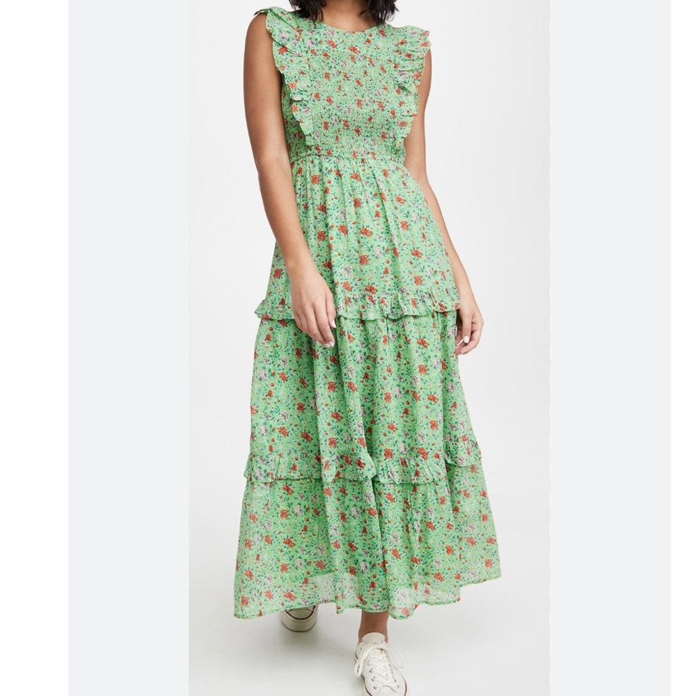 banjanan iris green midi dress floral size XL C9 - Picture 2 of 5